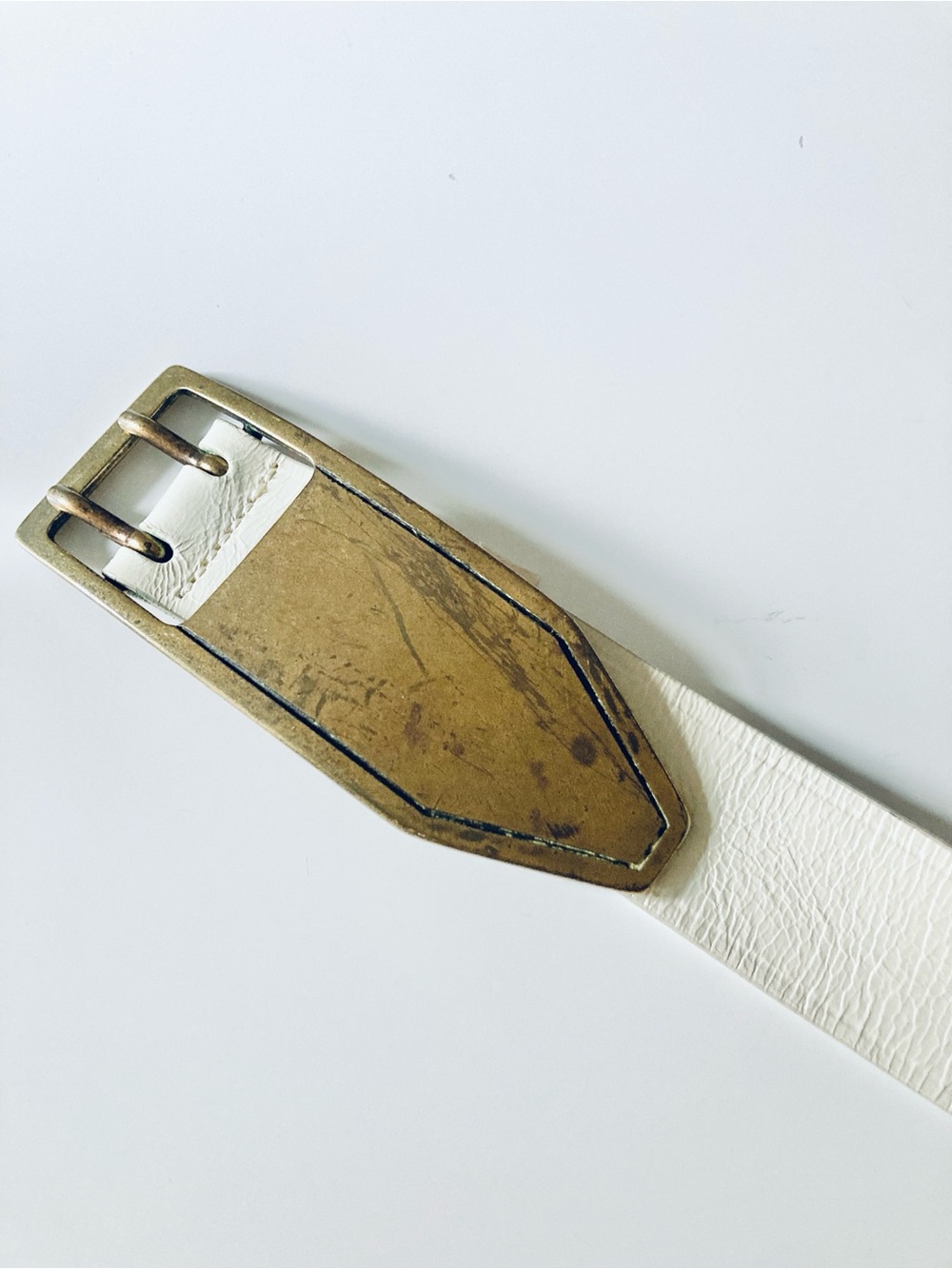 DIESEL White Leather Belt with Brass Buckle